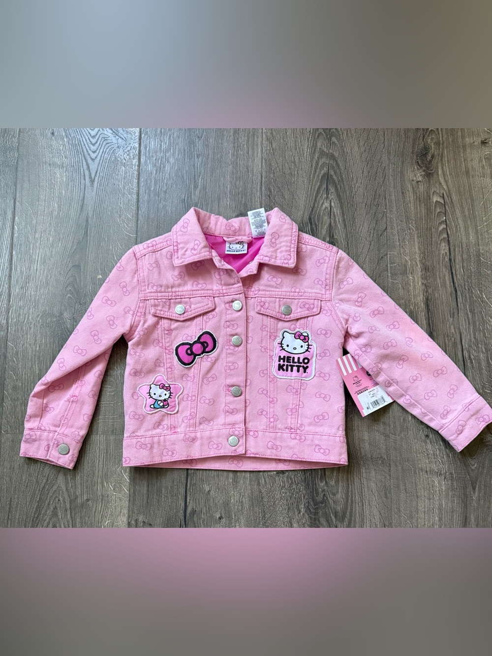 Hello Kitty Pink Denim-Style Girls' Jacket with Patch Motifs